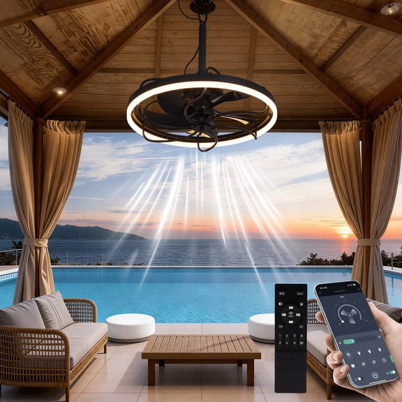 Erinnyees 20" Outdoor Ceiling Fan with Light and Remote Control,Waterproof Gazebo Fan,6 Speeds,3CcT Dimmable LED for Patio,Porch,Pergola,Black