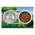 thumbnail image 1 of Leprechaun Pet Mat for Food and Water, Cartoon Irish Cultural Characters with Beer Mugs Next to Sea in Forest, Non-Slip Rubber Mat for Dogs and Cats, 18" X 12", by Ambesonne, 1 of 2