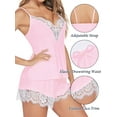 thumbnail image 2 of Sexyfree Women Pajamas Set Sexy Lace Trim Cami and Shorts Pjs Deep V Neck Sleepwear Sleeveless Nightwear, 2 of 4