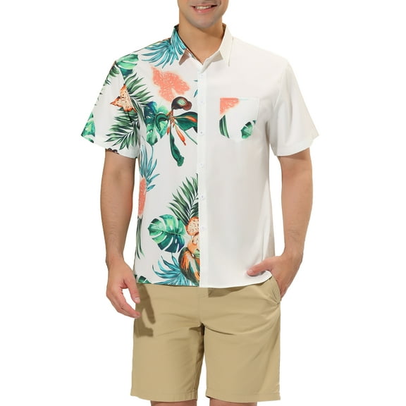 Lars Amadeus Men's Summer Leaf Patchwork Shirt Button Down Printed Shirts