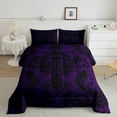 thumbnail image 3 of Manfei Purple Black Damask Bedding Comforter Set for Adult, Bohemian Flower Floral Twin Comforter Sets, Hippie Mandala Style Reversible Bedding Set, Luxury Bedroom Decor, 2 Pieces, 3 of 9