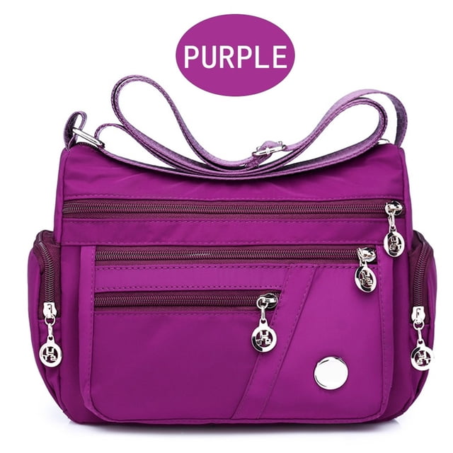 Bolso de hombro para mujer, con múltiples bolsillos, de gran capacidad, informal, tipo mensajero, morado
