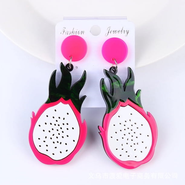 Pendientes colgantes con forma de pitaya y limón, bonitos pendientes colgantes para mujeres y niñas, joyería de regalo y es ideal para el verano