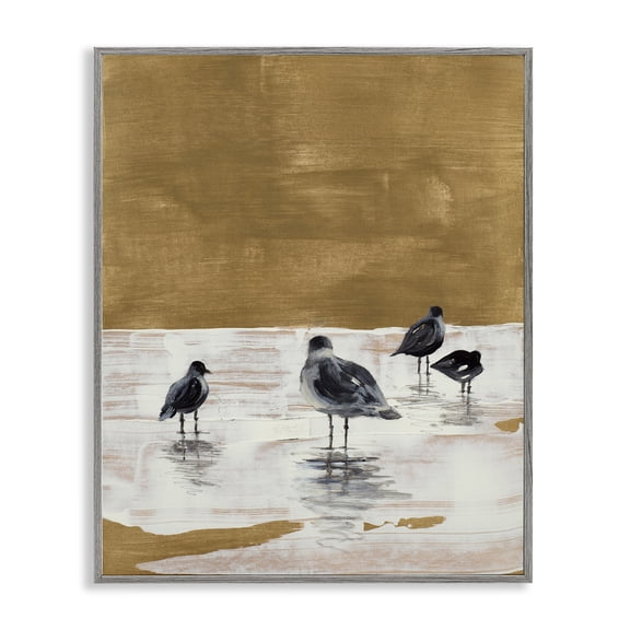 Stupell Industries Sea Seagull Silhouettes Animals & Insects Painting Gray Framed Art Print Wall Art, 16 x 20