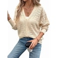thumbnail image 2 of Ladies' Fresh and Versatile Casual Retro V-Neck Hollow Crochet Solid Color Autumn Sweater Cardigan Tops Beige Apricot M, 2 of 10
