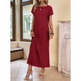 thumbnail image 5 of Burgundy Solid Batwing Sleeve Maxi Casual Dress For Women Summer, 5 of 5