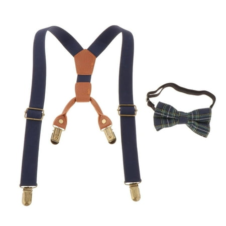 

Kids Suspenders and Clips Elastic Straps Adjustable 1 inch Wide Pants for Boys Girls Kids Toddlers Children Blue