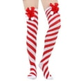 thumbnail image 4 of Women's Novelty Christmas Striped Tights Over Knee High Stockings with Cute Bows Christmas Holiday Party Pantyhose, 4 of 5