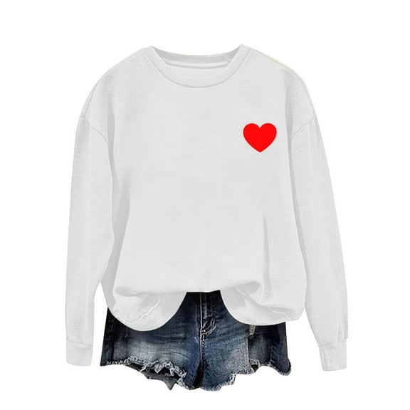 Felirenzacia Big and Tall Women’s Valentine Pullover Sweet Heart Design Cozy Casual Everyday Top, White,S