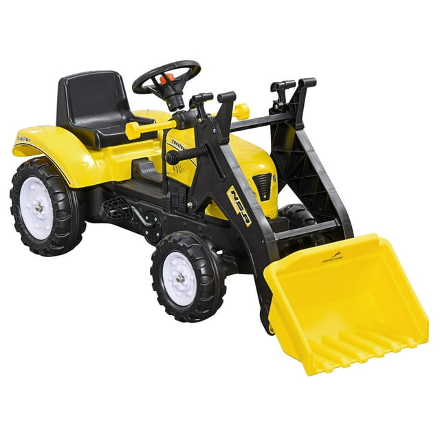 Aosom Kids Manual Pedal Ride-On Excavator with Front Loader Digger, Ride-On Tractor for 3 Year Old, Yellow