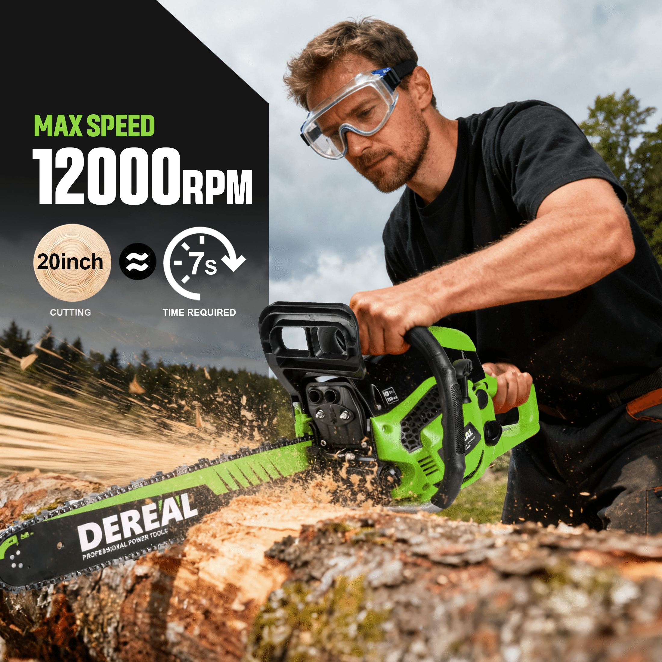 20-Inch 62CC 2-Stroke Gas Chainsaw, Heavy-Duty Gas Powered Wood Cutting Saw with Automatic Oiler & Easy Start for Farm & Home Use 620XP Green