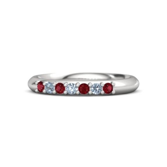 Red Ruby & Blue Topaz Half Eternity Delicate Band Ring 925 Sterling Silver Ring Bridal Gift Gift For Love Mothers Day Gift Size US- 4