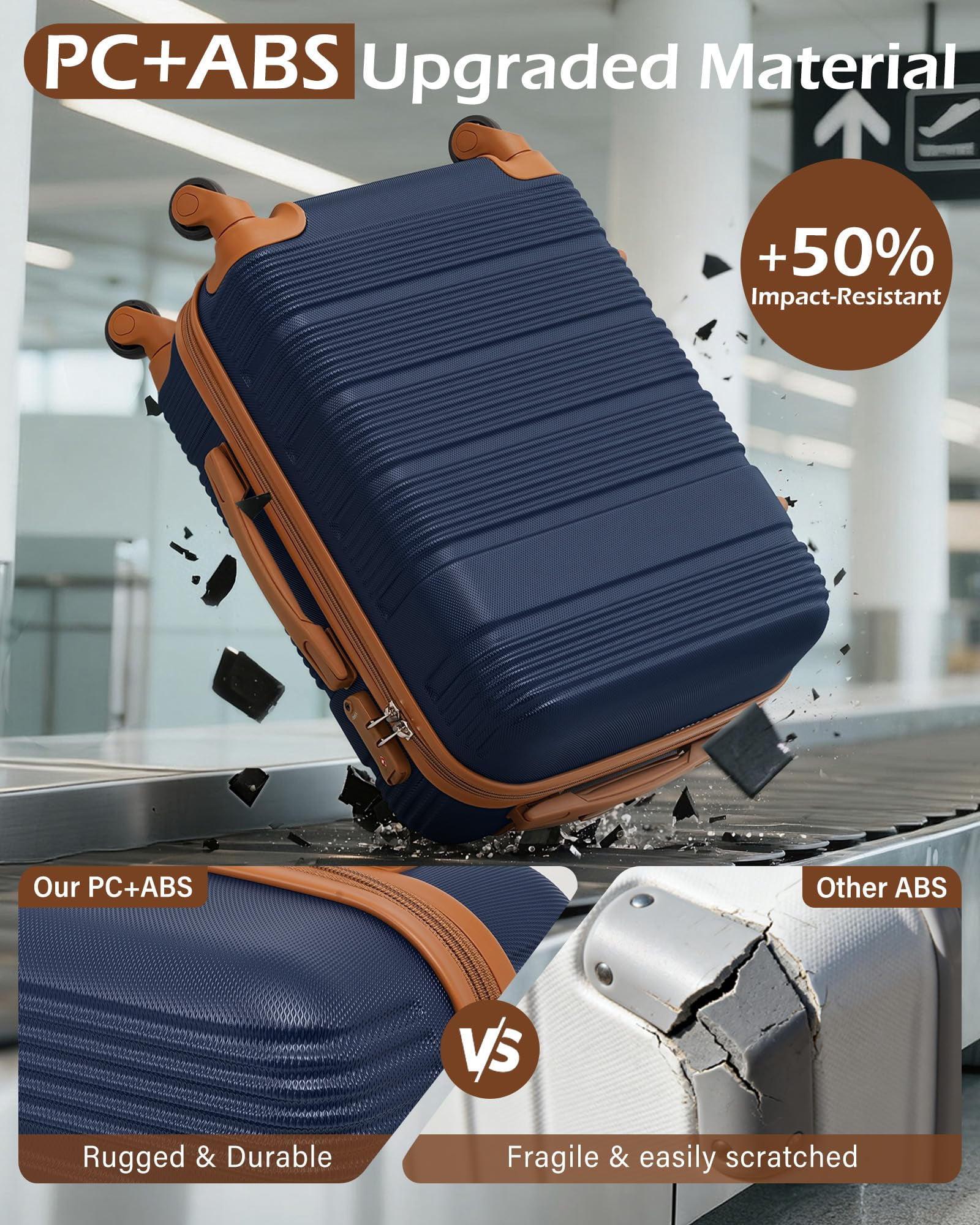 LONG VACATION 3 Piece Carry On Luggage 20 Inch Suitcase with Spinner Wheels, ABS+PC Hardshell Suitcase set with TSA Lock & YKK Zipper