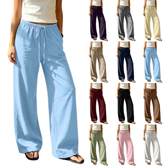 Bixock Women Pajamas Pants Loungewear Pants Solid Color Long Pajama Pants Straight Leg Elastic Drawstring Waist Side Pockets Soft Homewear Indoor Sleepwear Trousers Women Clothings