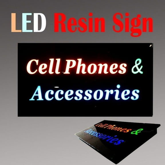 Lighted LED Resin Window Sign Cell Phones Accessories Non Neon Display 17" x 9" Repair Sales