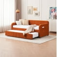 thumbnail image 4 of Twin Upholstered Daybed Frame with Trundle & Armrest, Twin Size Sofa Bed for Bedroom Living Room Guest Room, Wood Slat Support, Orange, 4 of 9