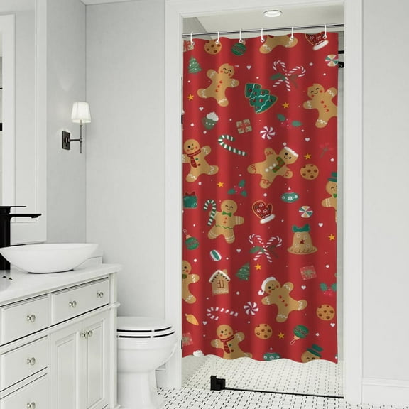 Red Christmas Gingerbread Man Pattern Shower Curtain 36"x72" ,Bathroom Decorative Shower Curtains Set with 12 Hooks,Modern Waterproof Washable Shower Curtain