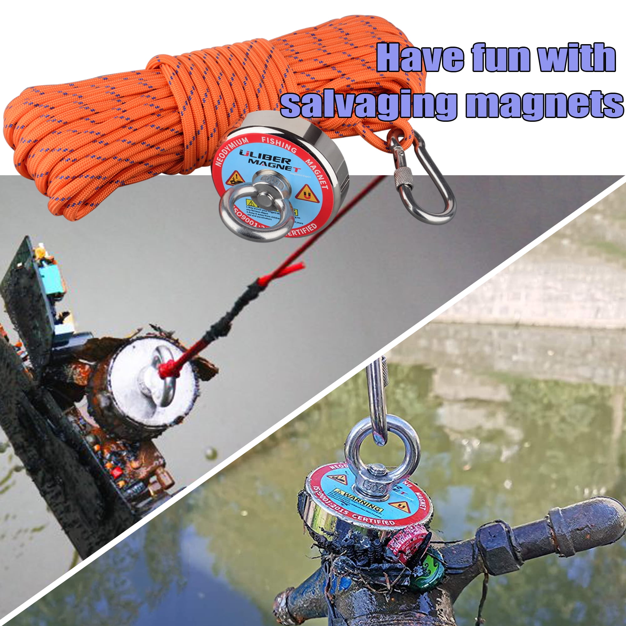 ULIBERMAGNET Ultra-Powerful Fishing Magnets 700LBS Pulling Force, N52 Neodymium Retrieval Fishing Magnets Diameter 75mm with Preferred Rope & Gloves Perfect Suitable Salvage, Treasure and Retrieving