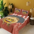 thumbnail image 2 of Ambesonne Hipster Emoji Fitted & Top Sheet Set with Shams, Rush Word Happu Lady, Dark Coral White Mustard, 2 of 5
