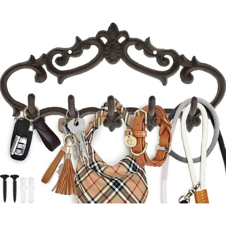 

Key Towel Coats Hanger Hooks Vintage Rustic Wall Mount 5-Hook Organizer 12.6x5.9 - White