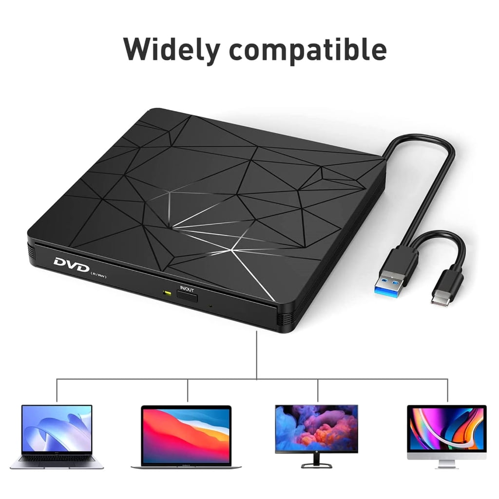 Portable External Disc Reader Drive USB 3.0 Type C for Laptop Desktop PC Wide Compatibility Disk Writer