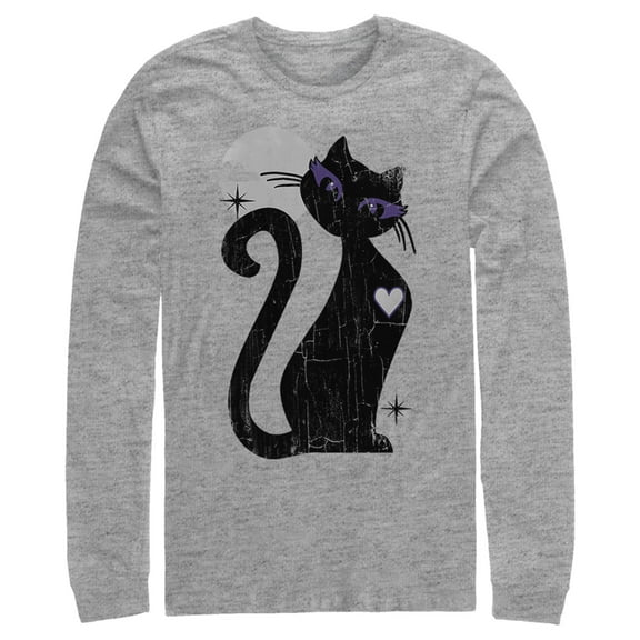 Men's Lost Gods Halloween Full Moon Black Cat Heart  Long Sleeve Shirt Athletic Heather X Large