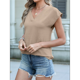 thumbnail image 4 of Blusas de Mujer con Mangas , Texturizadas, Elegantes e Informales, con Cuello en V, para el Trabajo y el Verano. Caqui Oscuro XL, 4 of 8