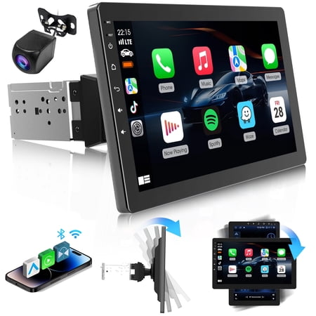 Haudio 10.1" Rotatable Touch Screen Car Stereo Single Din, Wireless CarPlay/Android Auto Car Video, 2GB+32GB, GPS Navigation, Hi-Fi Sound Car Audio, BT 4.2, Backup Camera(Vertical Fit)