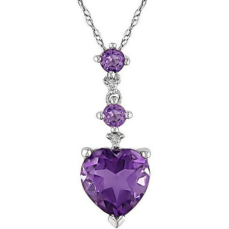 - Miadora 10k White Gold Diamond Amethyst Heart Necklace