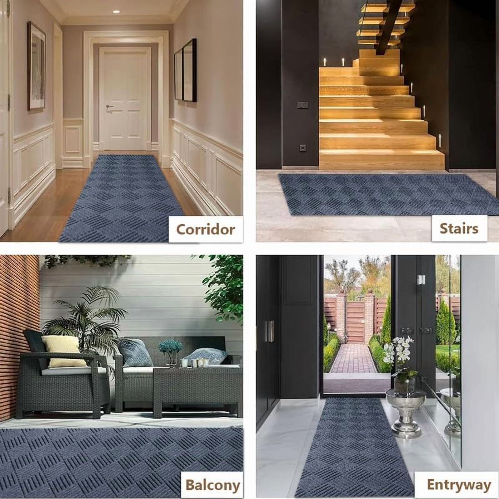 Petgrow Hallway Runner Rug 2FTX8FT,Super Skid Resistant TPR Backing Area Rug Runner, Indoor Outdoor Carpet Door Mat for Floor Entryway Kitchen Laundry Balcony Garage Corridor Stair,Grey