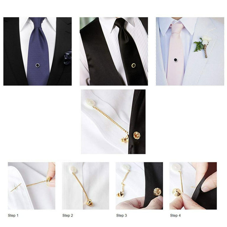 Alloy Mens Tie Tack Pins Brooch Lapel Pin Collar Pin with Chain Fashion  Mens Jewelry for Day Party Valentine'S Day Business 