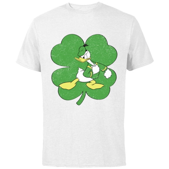 Disney Donald Duck 4-Leaf Clover Retro St. Patrick's Day - Short Sleeve Cotton T-Shirt for Adults - Customized-White