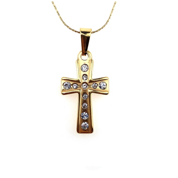 Paris Jewelry 24K Yellow Gold 1 Ct Created Diamond Cross Stud Necklace 18 inch
