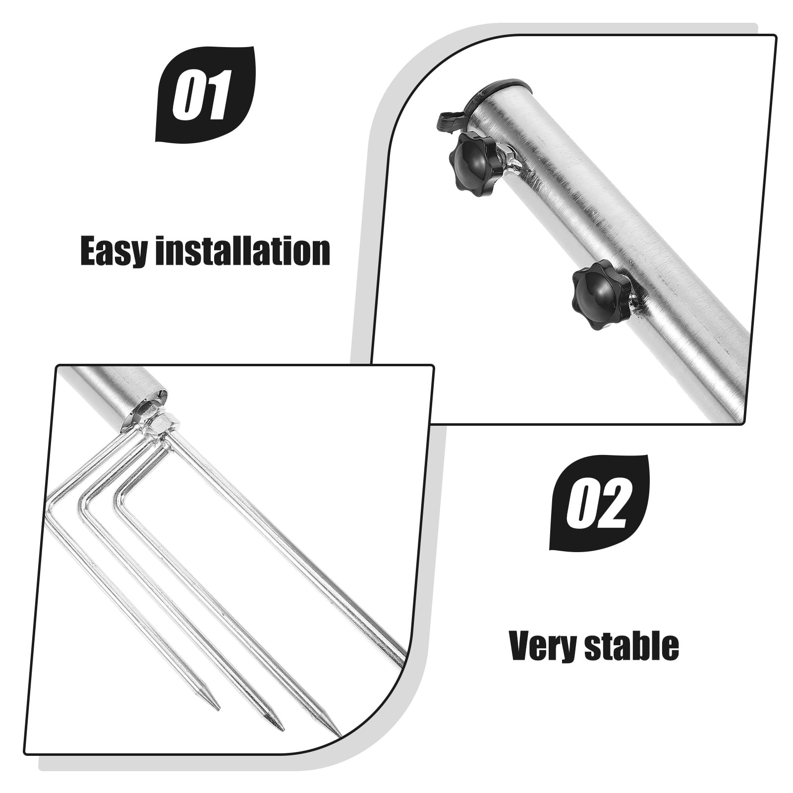 IBASETOY Plated Silver Heavy Duty Beach Umbrella Holder with Ground Insert Stand for Stability Outdoors