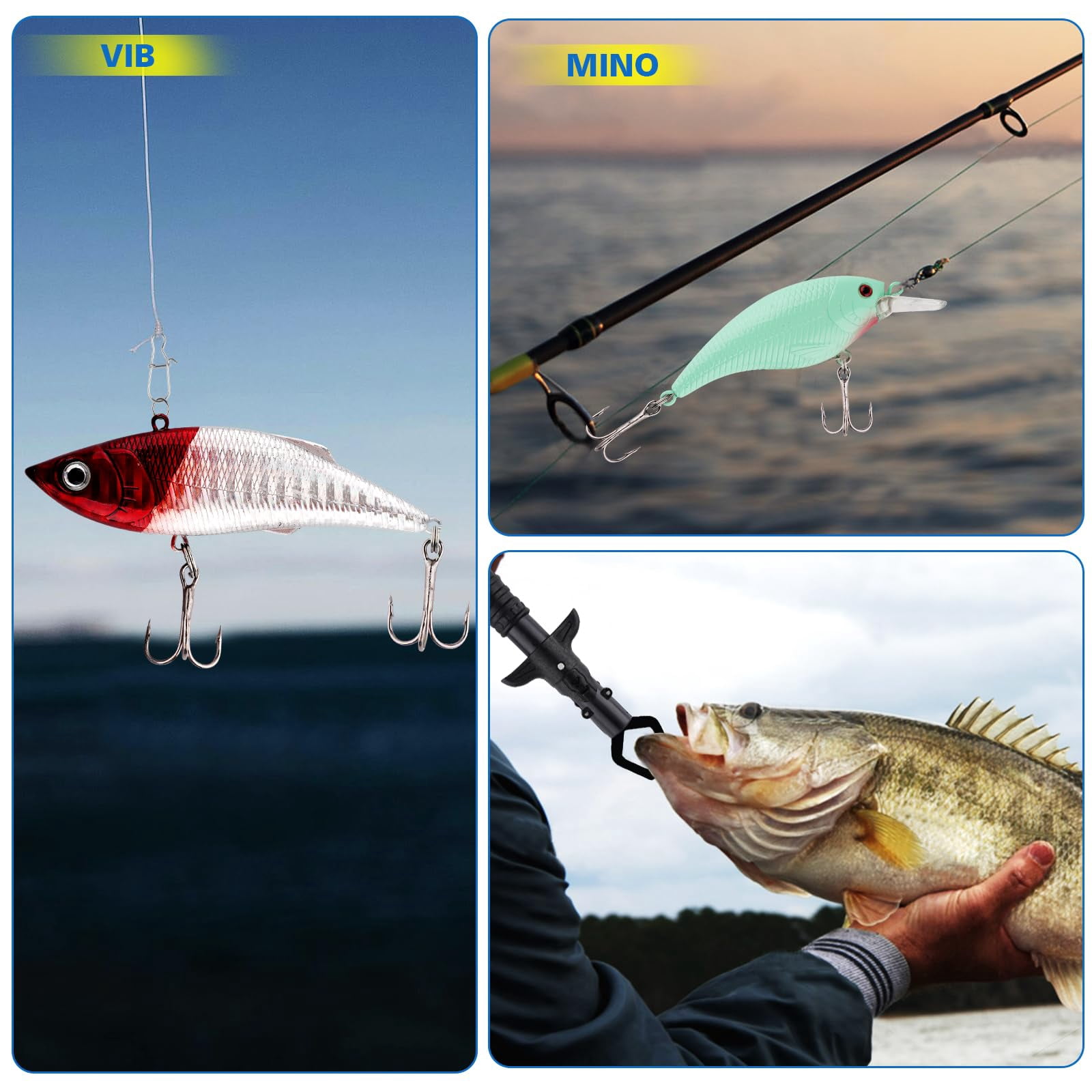 3 Layer Fishing Tackle Box With Included Bait Kit Pliers Fish Lip Gripper Accessories  Gift For Men Women Saltwater Freshwater