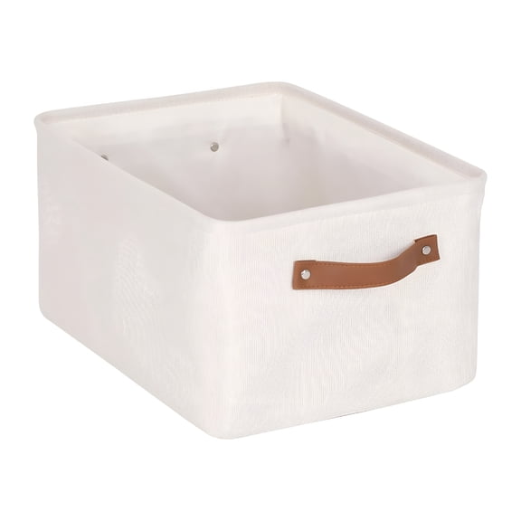 FURVENA Natural Canvas Fabric Decorative Storage Basket with Handles,15 in X 8 in X 11 in Basket with Handle