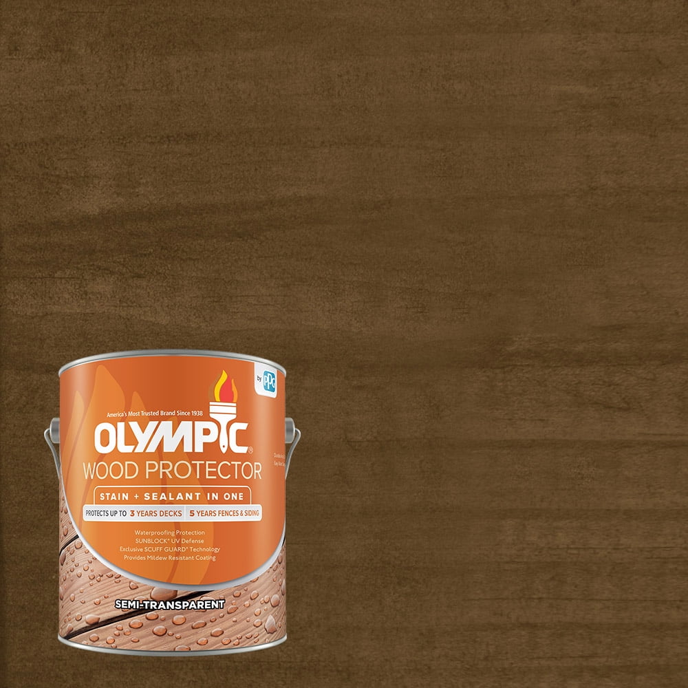 Olympic Wood Protector Exterior Stain Plus Sealant in One,  Semi-Transparent, Dark Oak, 1 Gallon 
