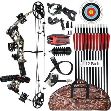 Compound Bow 30-55lbs 24"-29.5"Let-Off 75% Archery Hunting Equipment Max Speed 310fps with Accessories Right Hand Camo