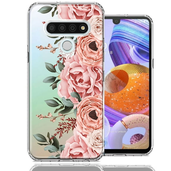 MUNDAZE Case For LG Stylo 6 Blush Pink Peach Spring Flowers Peony Rose Phone Cover
