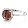thumbnail image 6 of Gem Stone King 2.25 Ct Cushion Red Tiger Eye White Diamond 10K White Gold Ring, 6 of 7