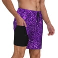 thumbnail image 2 of Yiaed Purple Glitter Print Mens Swim Trunks Bathing Suit Compression Liner Beach Swim Shorts Swimwear Quick Dry Zipper Pocket No-Chafing Board Short-XX-Large, 2 of 6