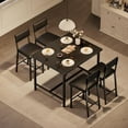 thumbnail image 4 of Dining Table Set for 4 w/Counter Height Table & 4 Upholstered Bar Stools, 5-Piece Kitchen Table Set with Footrest & Corner Protector, for Kitchen Room, Apartment, Pub，Black, 4 of 8