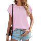 thumbnail image 2 of Tops de Verano de Mujer Suelto Ajuste Primavera Y Verano Suéter Casual Color Sólido Manga Corta Cuello Redondo, Camiseta Suelta de Poliéster, 2 of 9