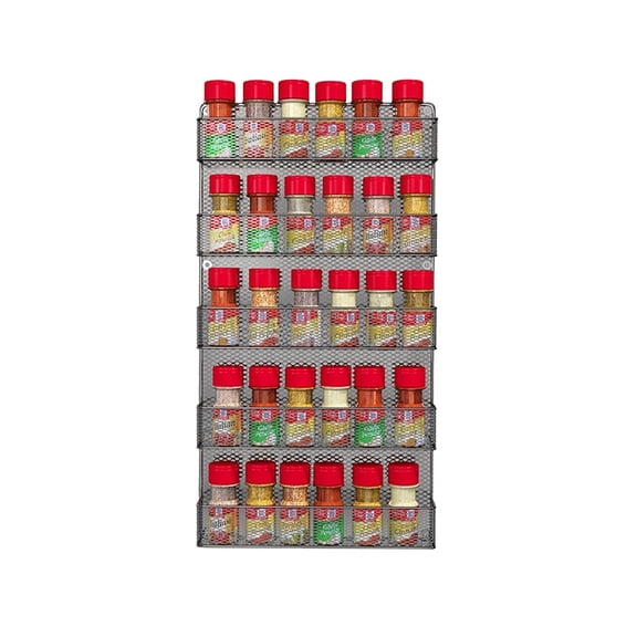 Somerset Home Spice Rack Organizer - Space-Saving Wall-Mount 5-Tier Wire Shelves for Pantry or Cabinets, Black