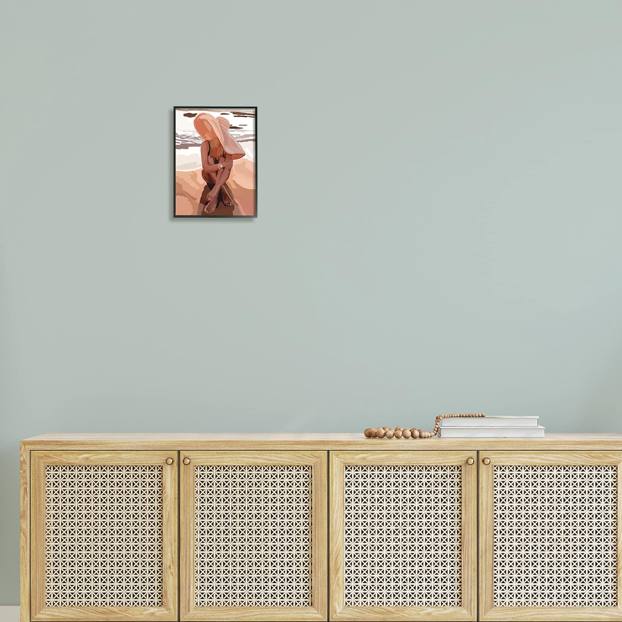 Stupell Industries Woman Sitting Enjoying Ocean Shore Summer Beach Graphic Art Black Framed Art Print Wall Art, Design by Amelia Noyes