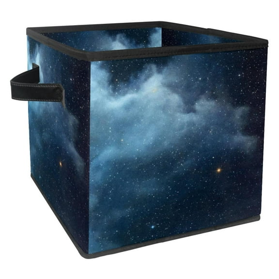 RATGDN Collapsible Fabric Cube Storage Bin with Double Handles for Living Room Bedroom Office Black - Pale Nebula Blue