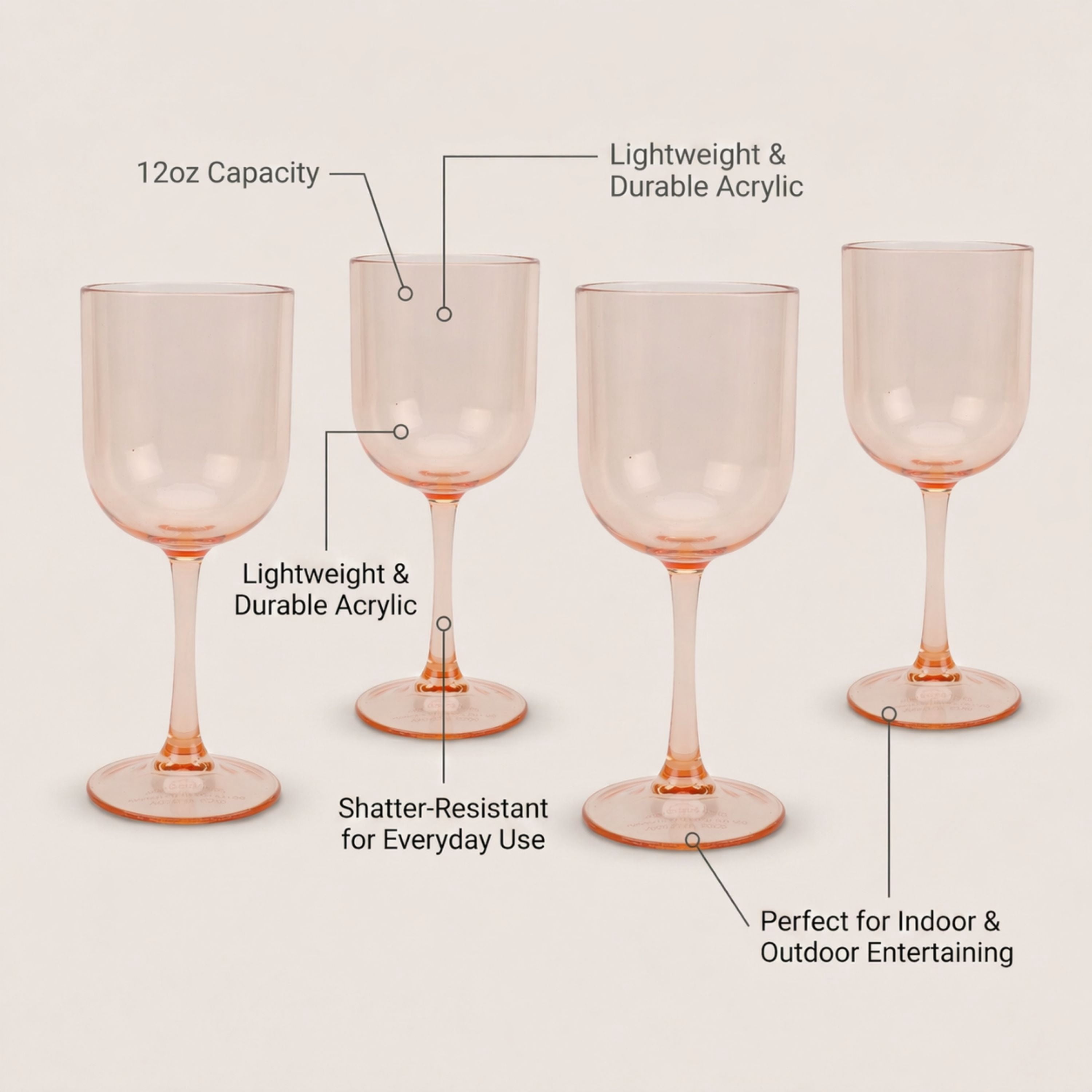 Just Feed Me by Jessie James Decker 4-Piece 12oz Stemmed Wine Glass Set, Pink
