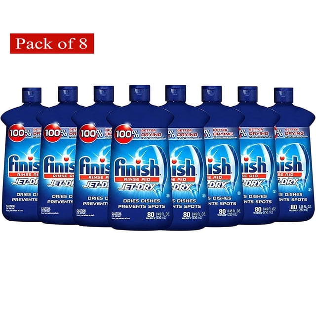 Finish Jet-Dry Rinse Aid, Dishwasher Rinse Agent & Drying Agent 8.45 oz (Pack of 8)