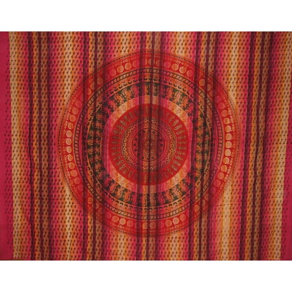 Block Print Mandala Tapestry Cotton Bedspread 106" x 88" Full Red