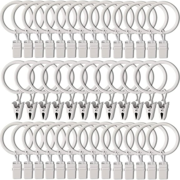 40 Pack Curtain Rings with Clips, Drapery Clips with Rings, Hangers Drapes Rings 1.26 Inch Interior Diameter, Fits up to 1 Inch Curtain Rod, White